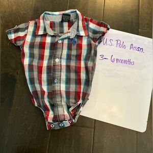 U.S. Polo Assn. Red and Blue Plaid Baby Bodysuit